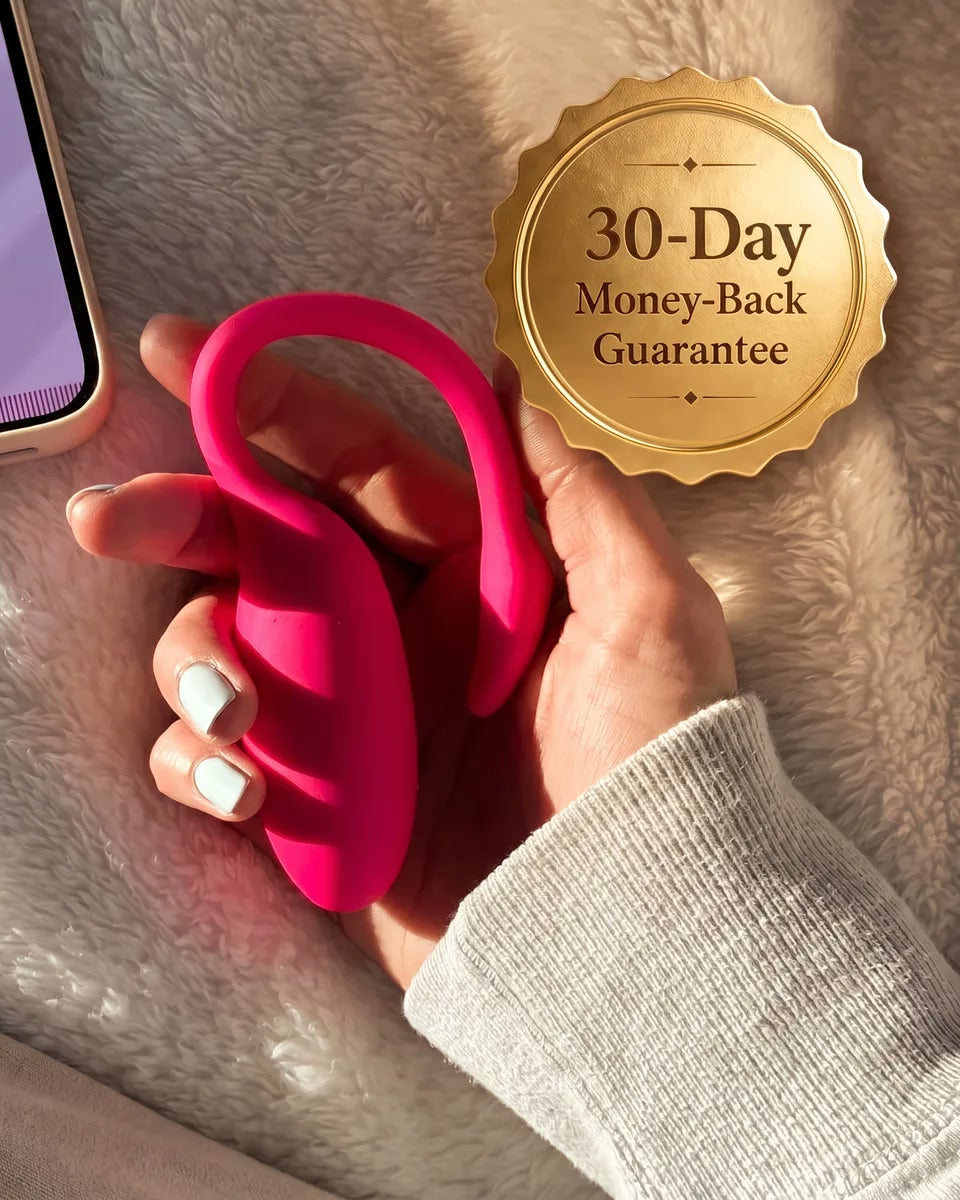 A hand holds the Flamingo beside the app — 30-Day Money-Back Guarantee badge